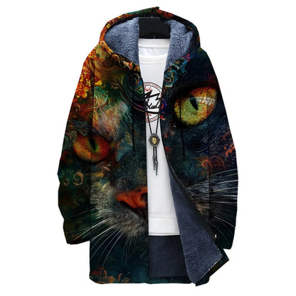 EP | Veste à capuche doublée de polaire avec un imprimé chat artistique