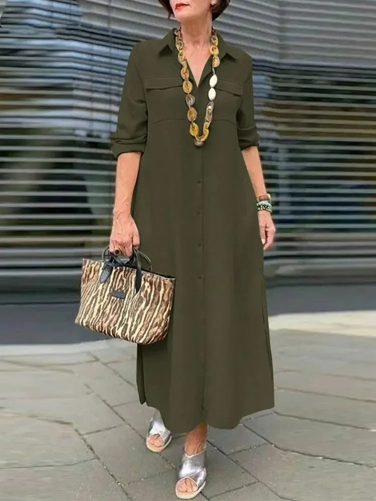 EP | Robe midi avec manches retroussées et une poche poitrine