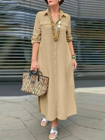 EP | Robe midi avec manches retroussées et une poche poitrine