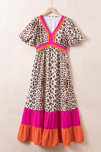 EP | Maxi-robe léopard à manches bouffantes pour femme