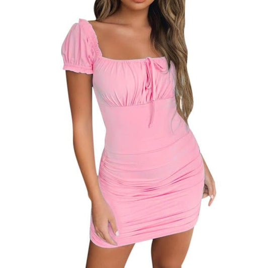 EP | Sexy Party manches courtes en dentelle ruché mini-robe bodycon