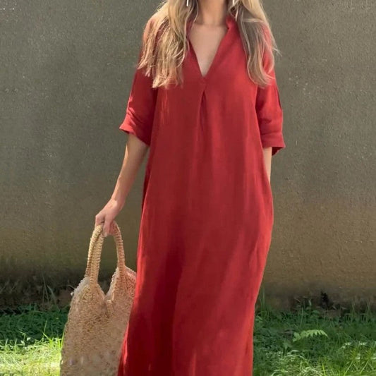EP | Robe en lin avec décolleté en V et poche